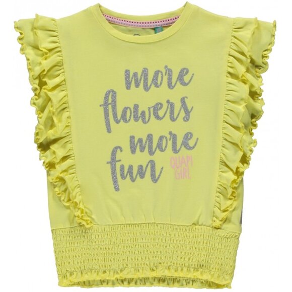 Quapi - Girls' Ruffled Yellow Slogan Top, size 5/6 - Picture 1 of 1